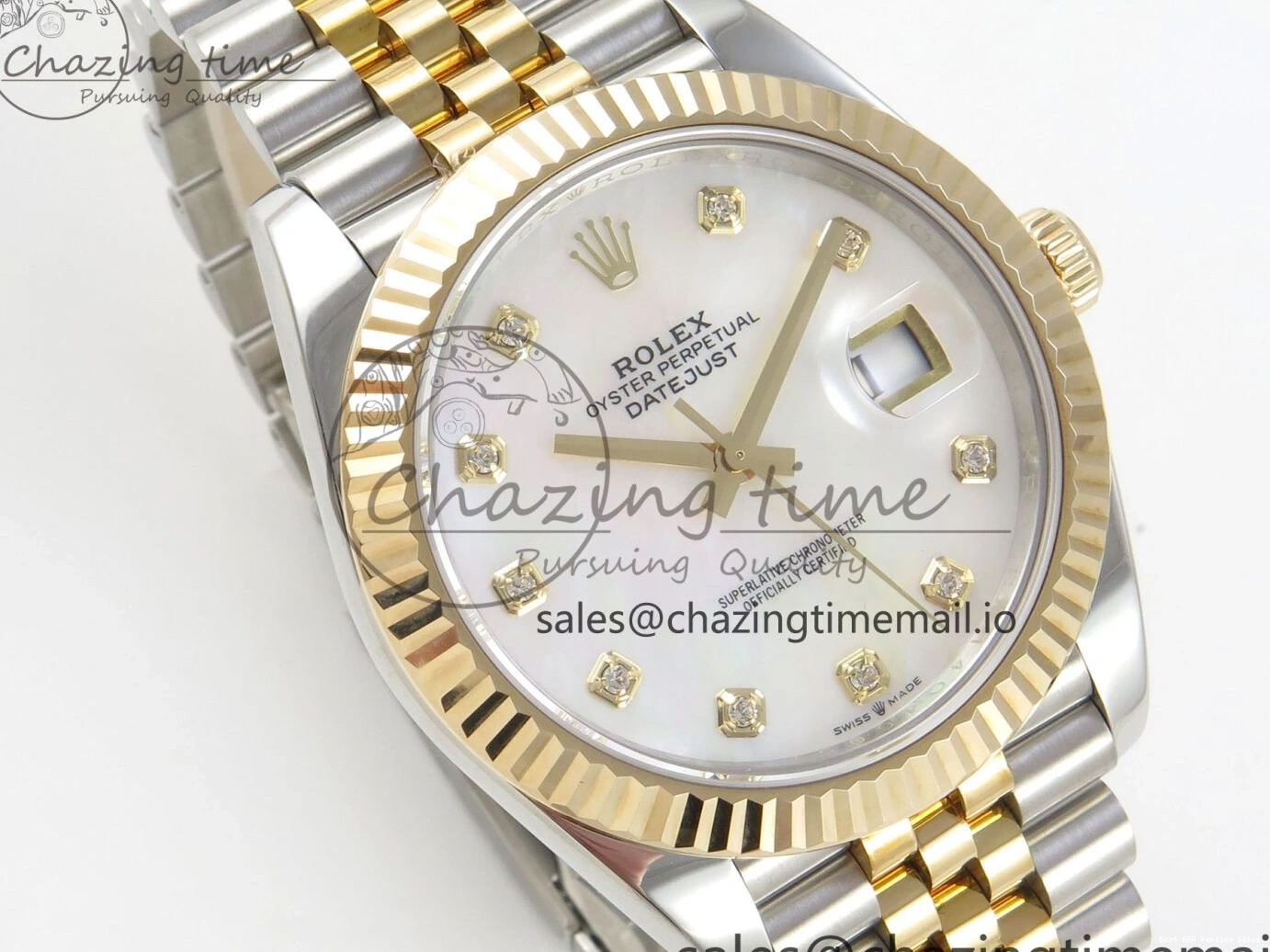 AAA Replica Watches on SS YG Dial DateJust SA Bracelet MOP 1:1 Jubilee Best White Diamond YG 299 Edition 3EF 41mm Chic SS 126333 0106